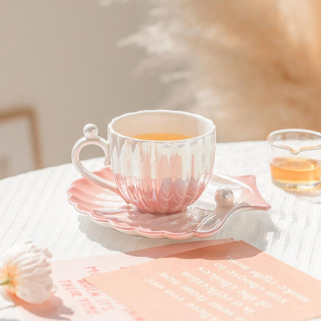 Tasse avec Soucoupe Coquillage - Rose Nacré