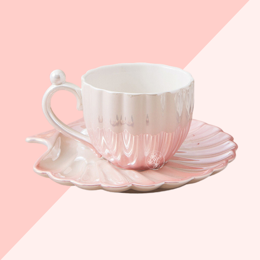 Tasse avec Soucoupe Coquillage - Rose Nacré
