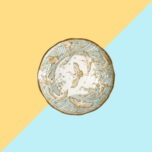 Assiette Grue Bleu- Assiette Céramique Japonais