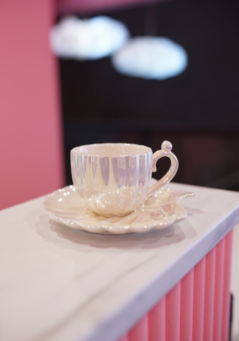 Tasse avec Soucoupe Coquillage - Blanc Nacré