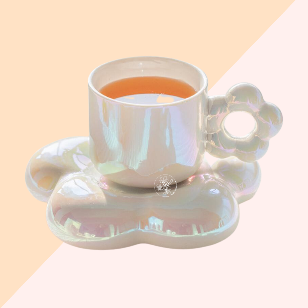 Tasse avec Soucoupe Fleur - Blanc Nacré