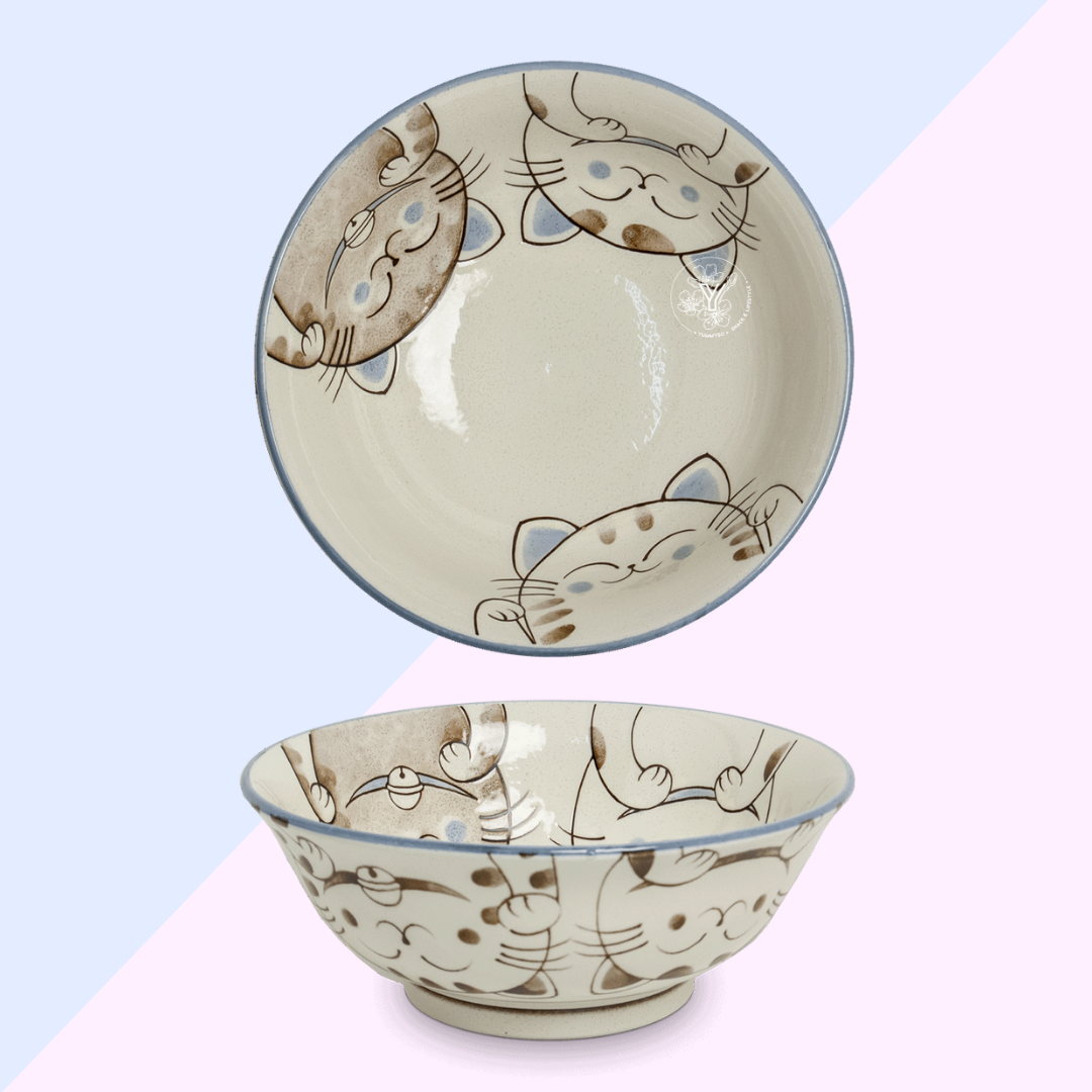 Bol Ramen 3 Chats Bleu - Bol Céramique Japonais