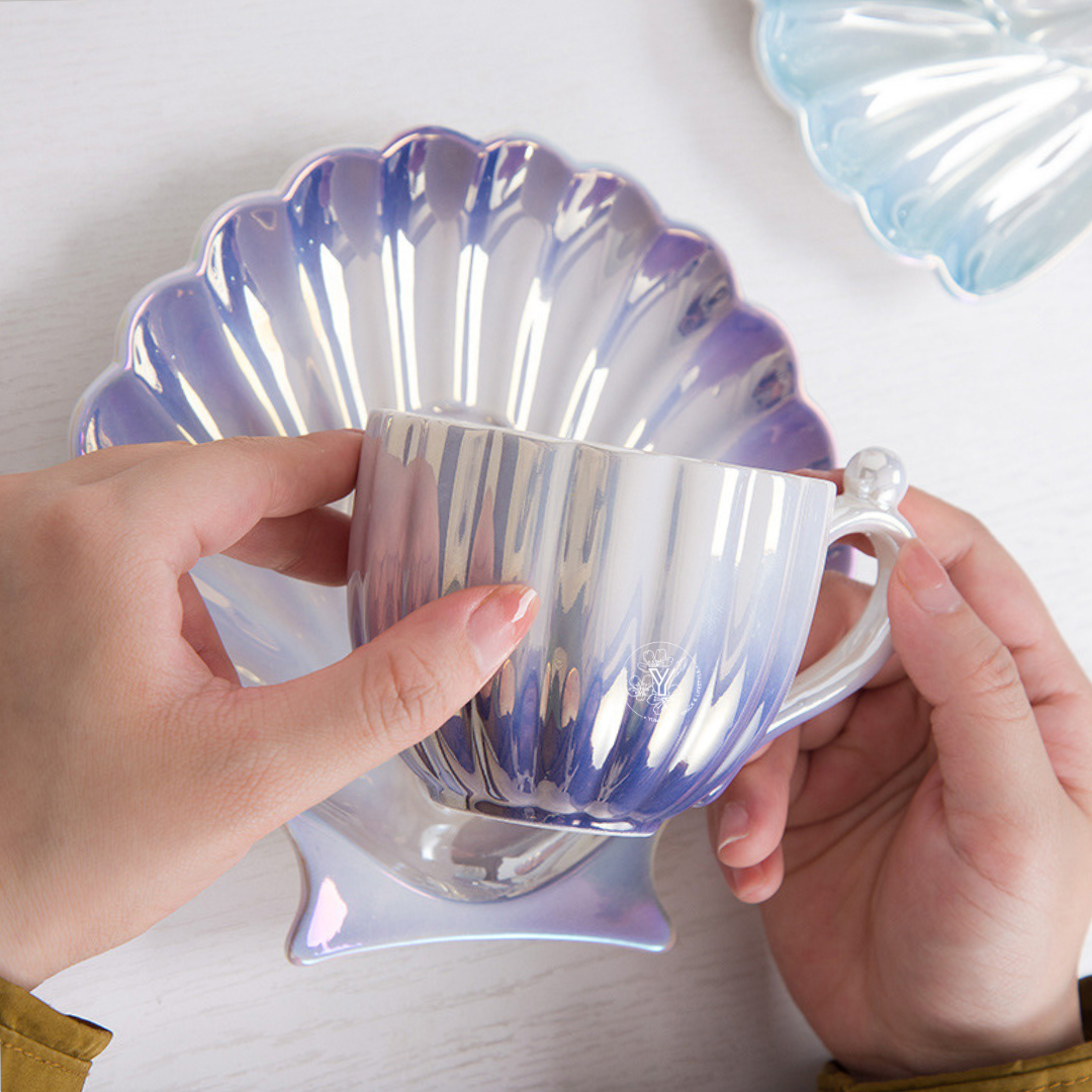Tasse avec Soucoupe Coquillage - Violet Nacré