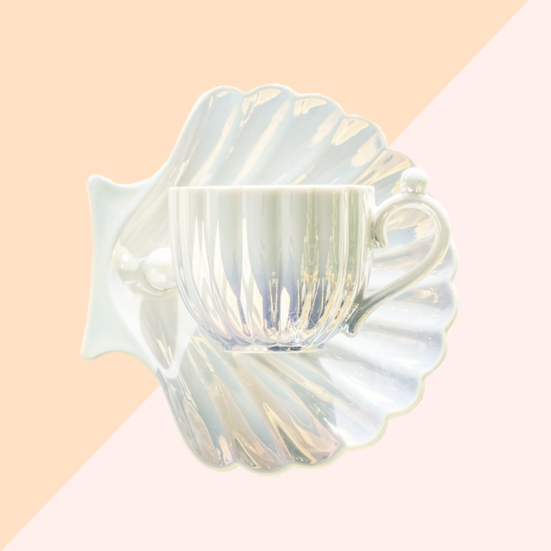 Tasse avec Soucoupe Coquillage - Blanc Nacré