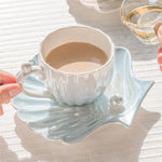 Tasse avec Soucoupe Coquillage - Bleu Nacré