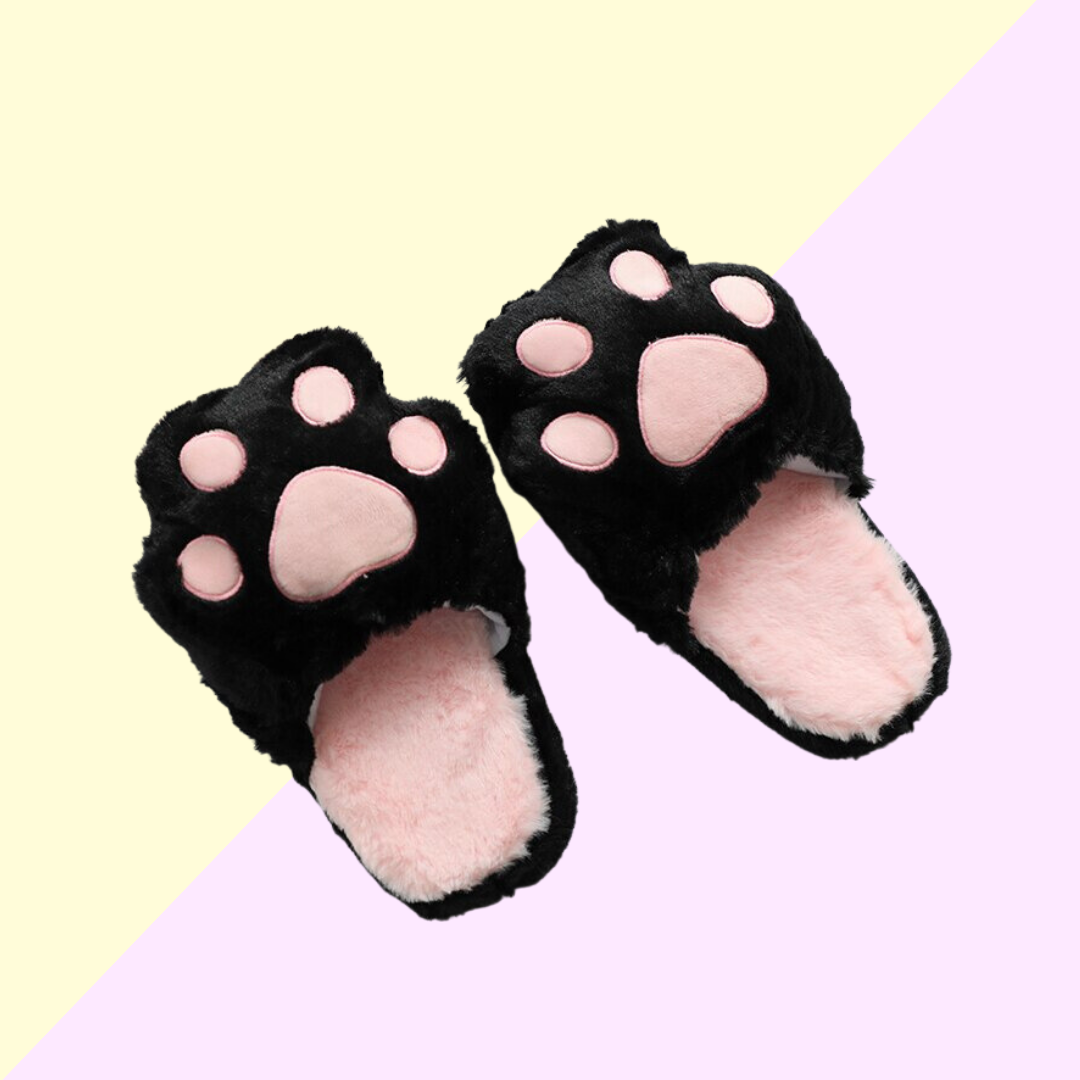 Pantoufle Chat Noir - Chaussons Patte de Chat Kawaii