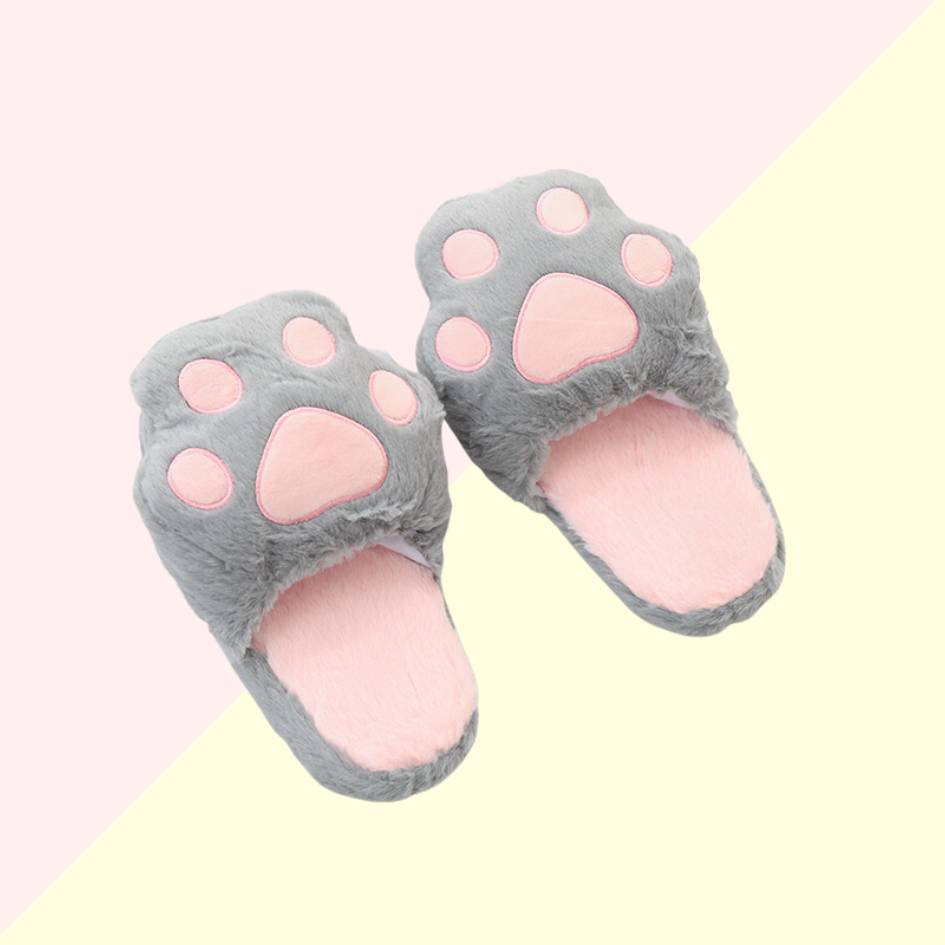 Pantoufle Chat Gris - Chaussons Patte de Chat Kawaii