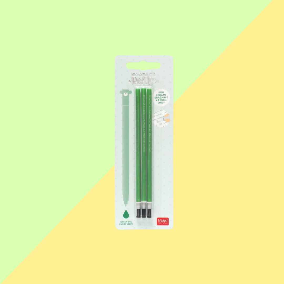 3 Recharges Vert pour Stylo à Encre Gel Effaçable - Legami