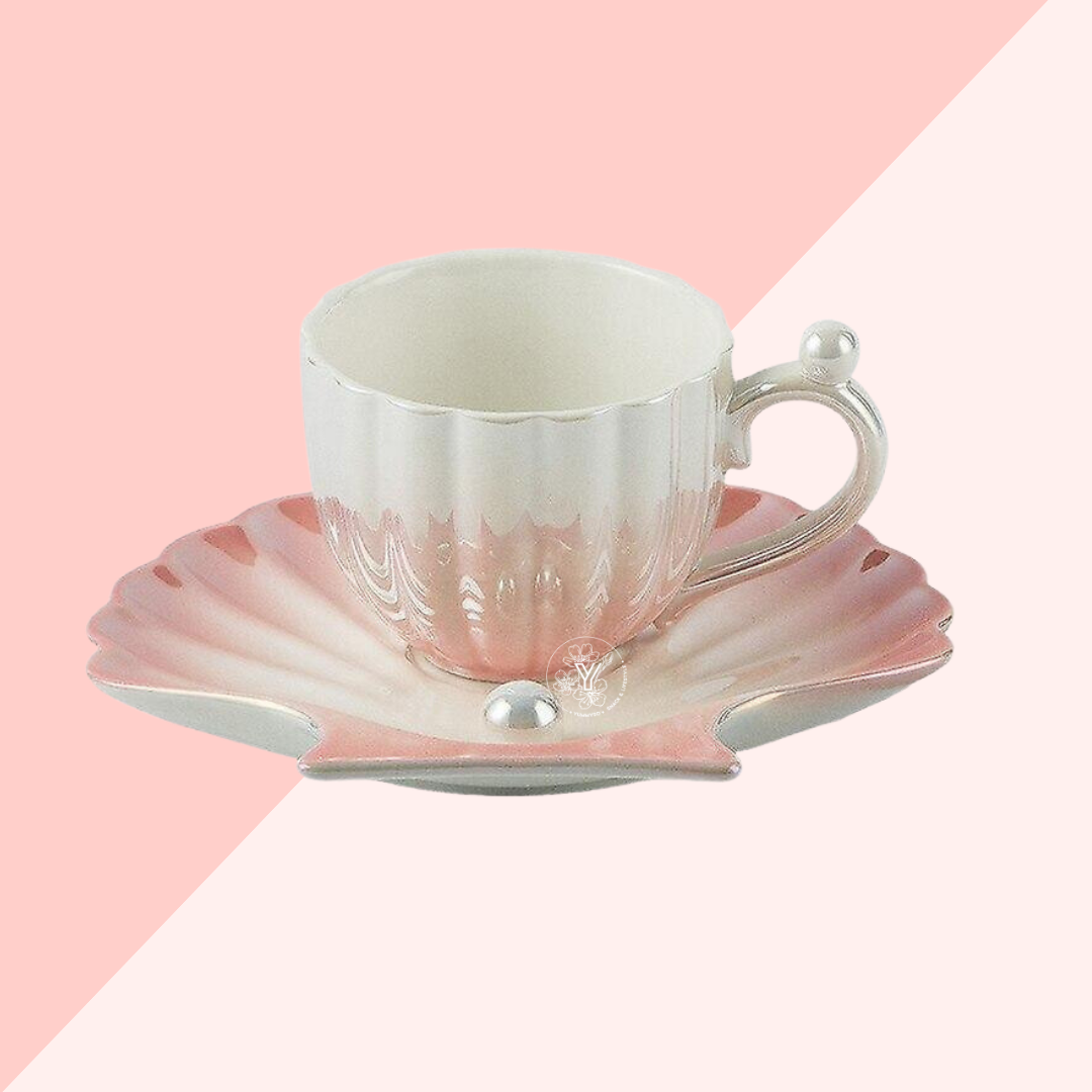 Tasse avec Soucoupe Coquillage - Rose Nacré