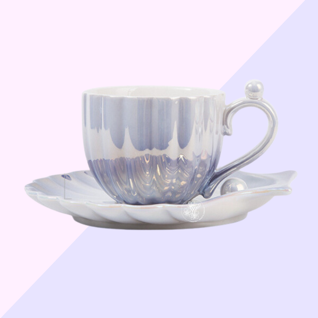 Tasse avec Soucoupe Coquillage - Violet Nacré