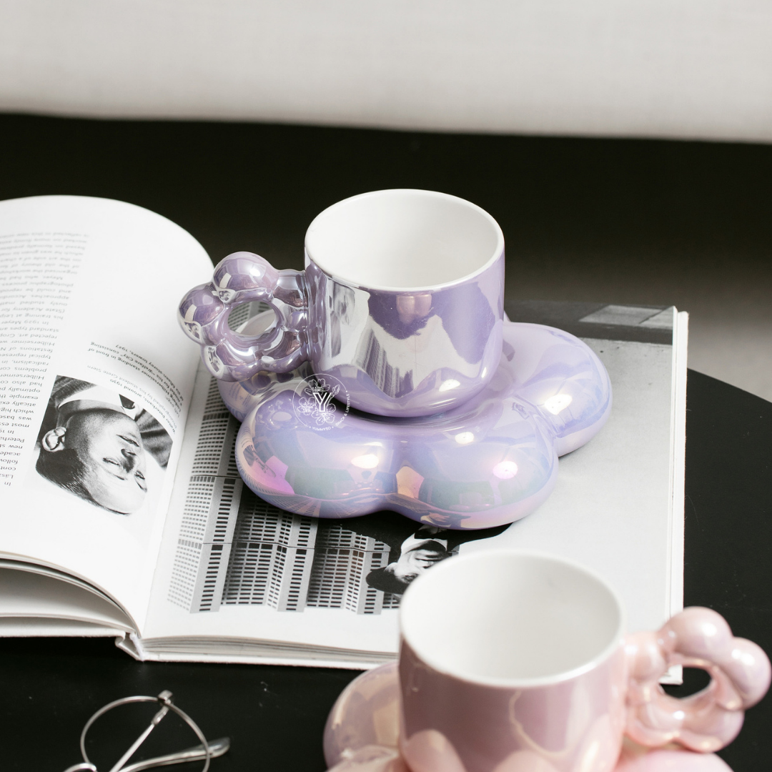Tasse avec Soucoupe Fleur - Violet Nacré
