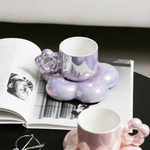 Tasse avec Soucoupe Fleur - Violet Nacré