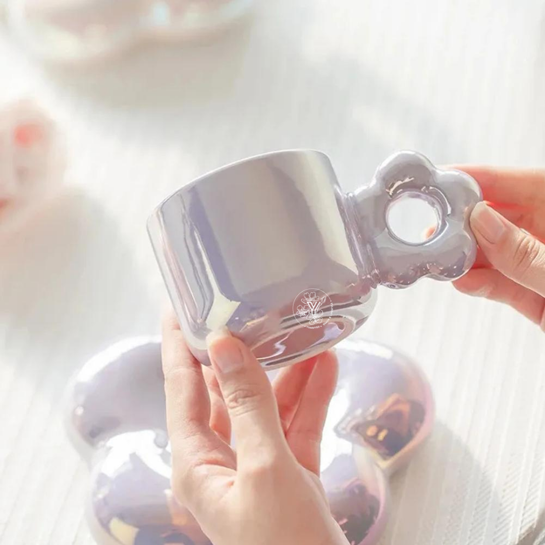 Tasse avec Soucoupe Fleur - Violet Nacré