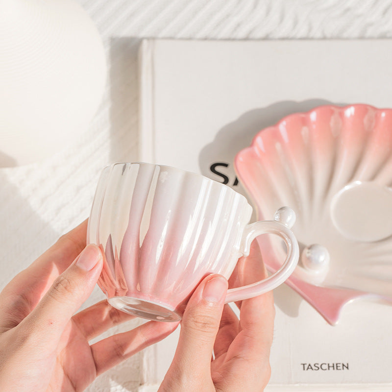 Tasse avec Soucoupe Coquillage - Rose Nacré