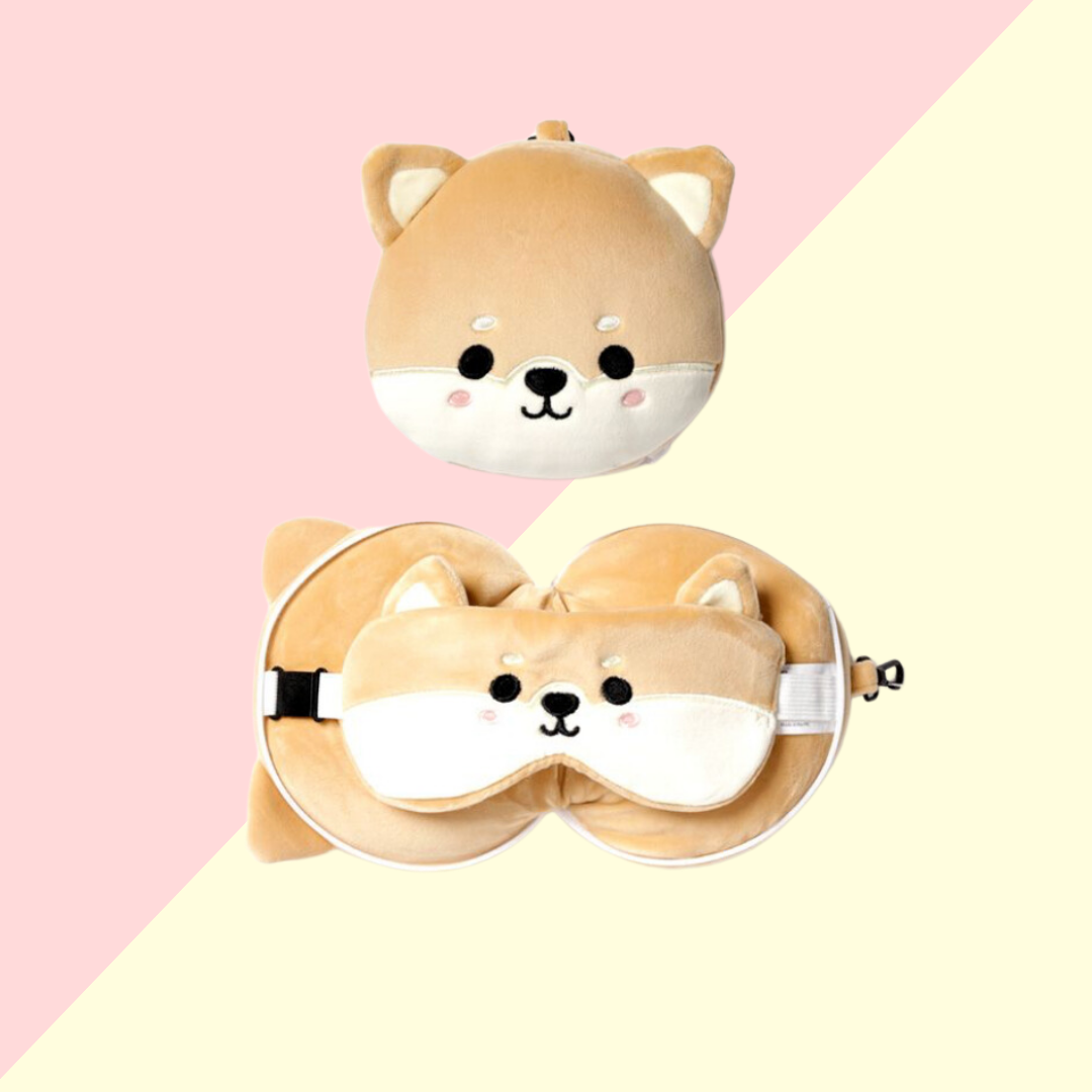 Coussin de Voyage  2-en-1 avec Masque Yeux - Shiba