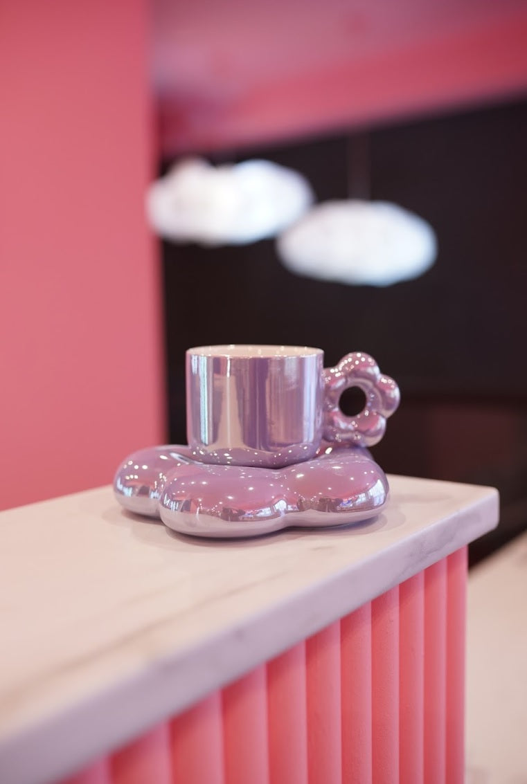 Tasse avec Soucoupe Fleur - Violet Nacré