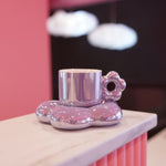 Tasse avec Soucoupe Fleur - Violet Nacré