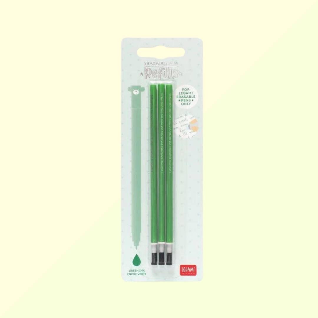 3 Recharges Vert pour Stylo à Encre Gel Effaçable - Legami