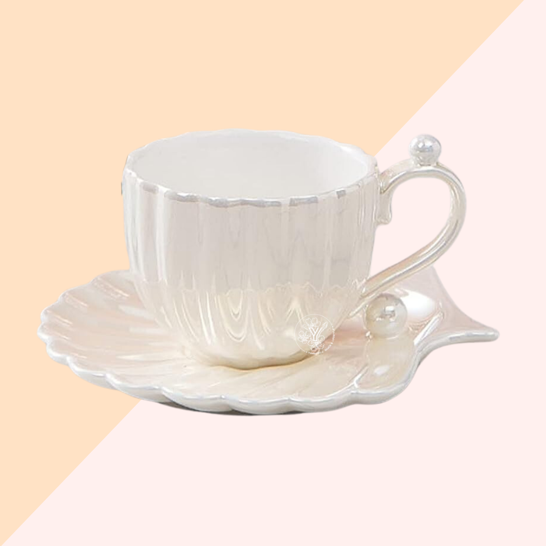 Tasse avec Soucoupe Coquillage - Blanc Nacré
