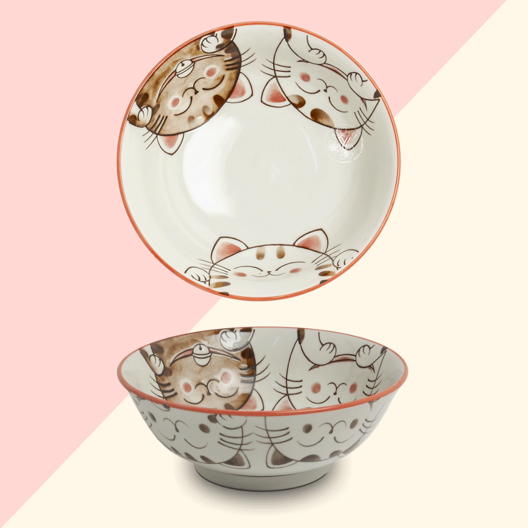 Bol Ramen 3 Chats Rose - Bol Céramique Japonais