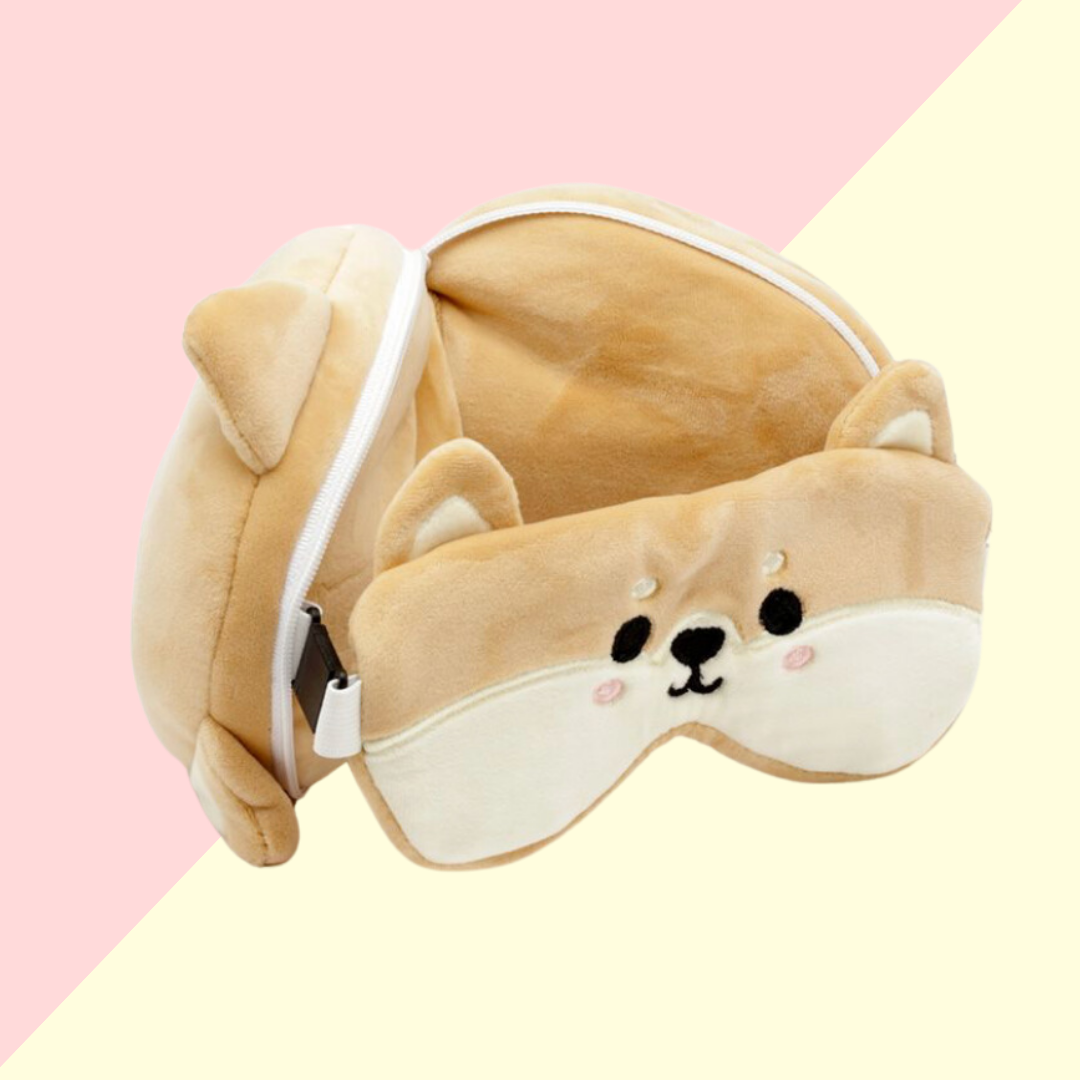 Coussin de Voyage  2-en-1 avec Masque Yeux - Shiba