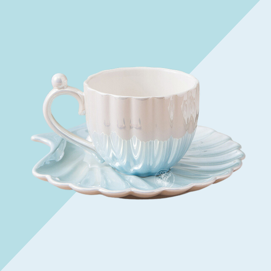 Tasse avec Soucoupe Coquillage - Bleu Nacré