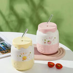 Tasse en Porcelaine avec Paille Kawaii - Jaune
