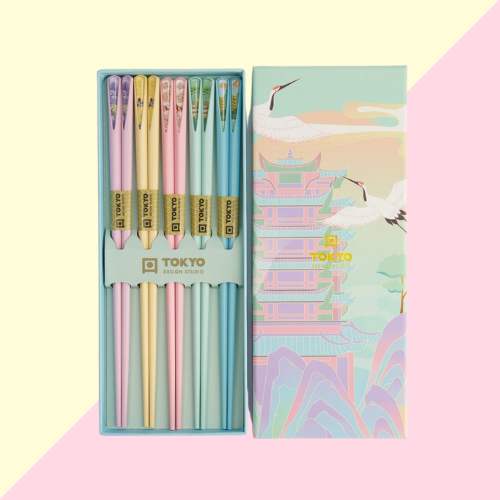 Coffret de 5 paires de baguettes pastel en bambou