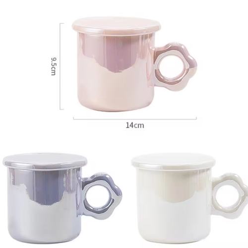 Mug avec Soucoupe Fleur - Rose Nacré