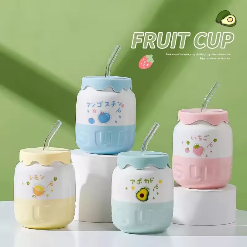 Tasse en Porcelaine avec Paille Kawaii - Jaune