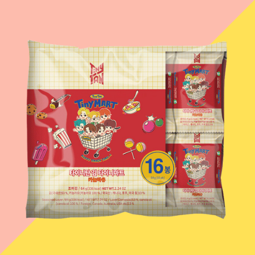 Savoure les BTS TinyTan Algues Séchées Sésame avec stickers exclusifs. Collations uniques avec marquage laser officiel. 16 x