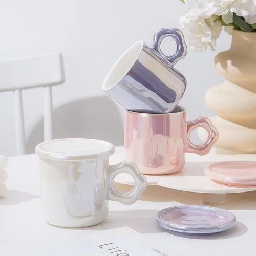 Mug avec Soucoupe Fleur - Rose Nacré