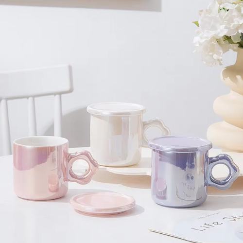 Mug avec Soucoupe Fleur - Rose Nacré