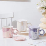 Mug avec Soucoupe Fleur - Rose Nacré