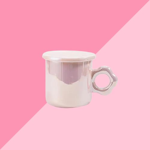 Mug avec Soucoupe Fleur - Rose Nacré