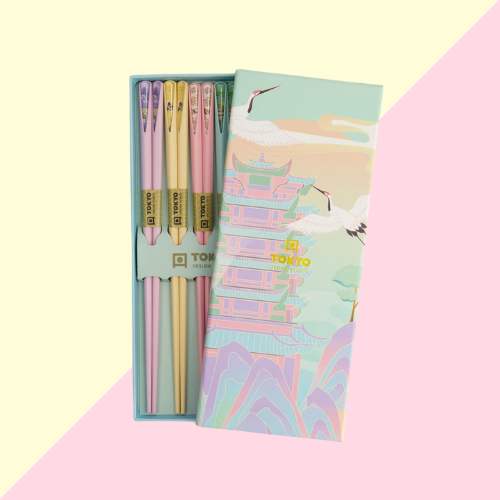 Coffret de 5 paires de baguettes pastel en bambou