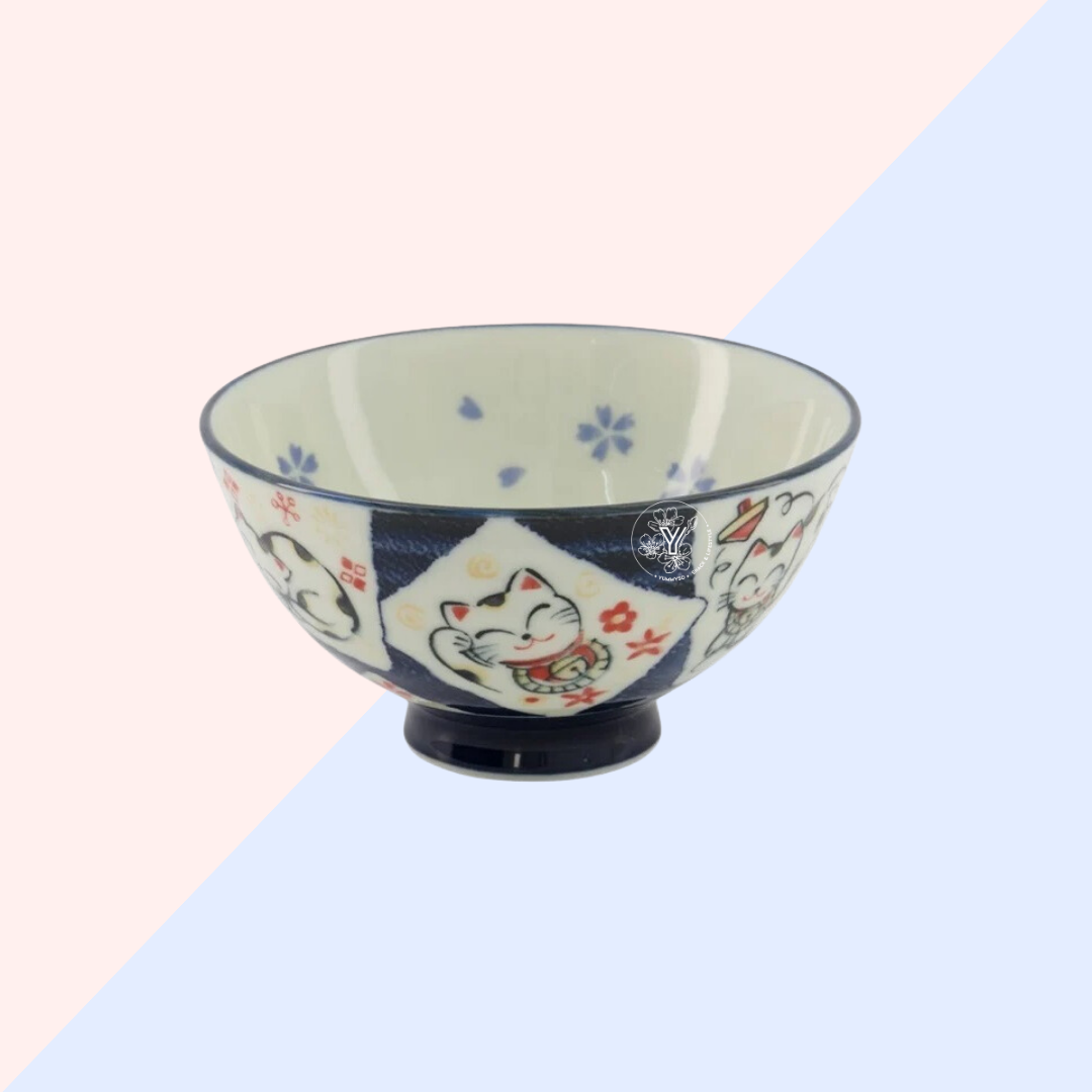 Mini Bol Japonais Kawaii - Neko Bleu Sombre
