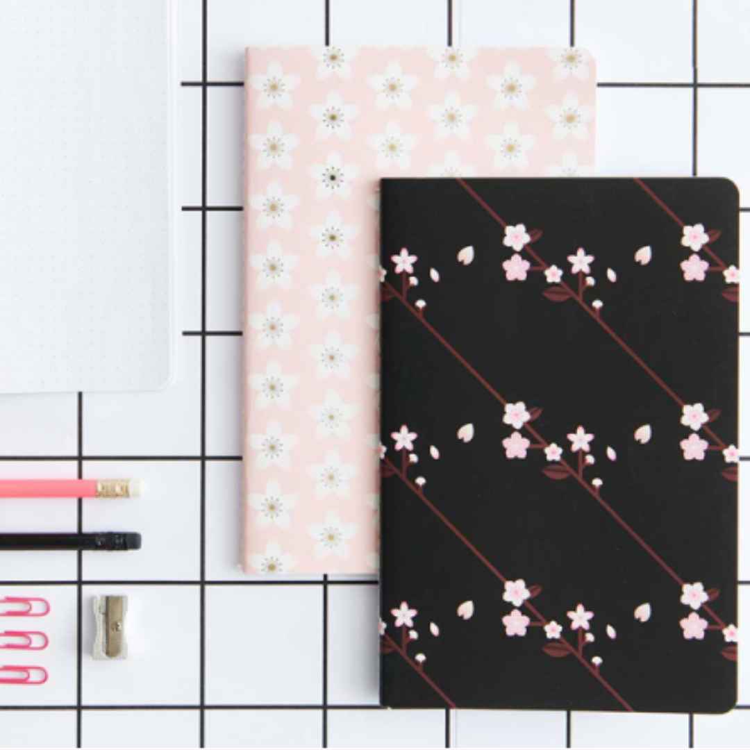 Set 2 Cahiers Sakura - Rose et Noir