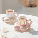Tasse avec Soucoupe Fleur - Blanc Nacré