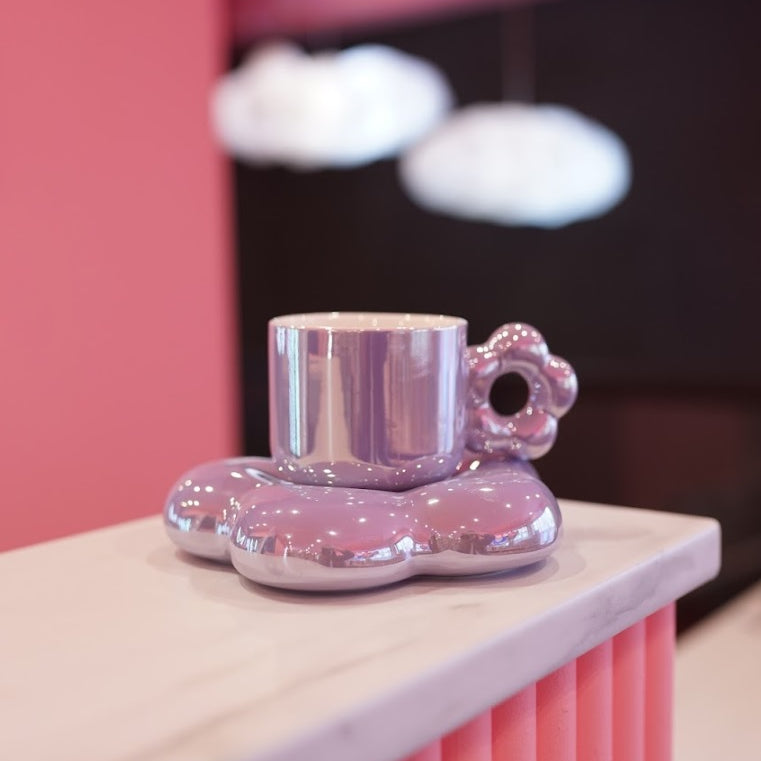 Tasse avec Soucoupe Fleur - Violet Nacré