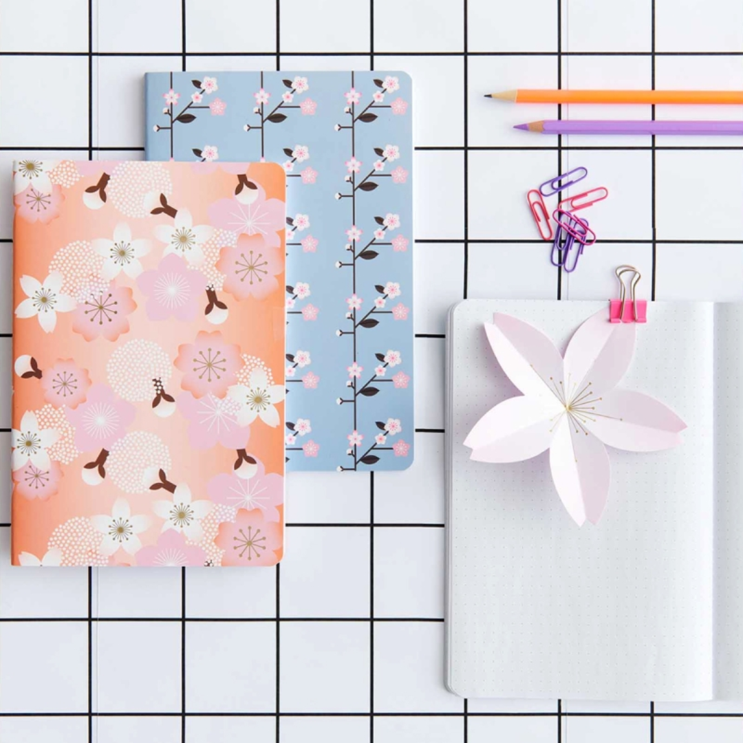 Set 2 Cahiers Sakura - Orange et Bleu
