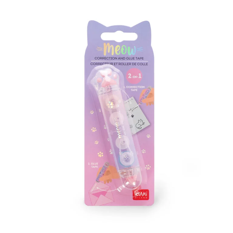 Correcteur et roller de colle kawaii à motif de pattes de chat, des accessoires de papeterie mignons et originaux pour l’école, le bureau ou la maison. Pratiques et faciles à utiliser, ils permettent de corriger les erreurs et de coller proprement vos documents tout en ajoutant une touche adorable à vos fournitures scolaires. Idéals pour les amateurs de papeterie kawaii, de chats et d’accessoires japonais originaux.