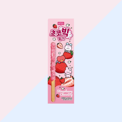 Snacks BT21 BTS Pepero au chocolat, des biscuits gourmands inspirés de l’univers K-pop et des personnages BT21 créés en collaboration avec BTS. Une gourmandise originale pour les fans de BTS, idéale pour découvrir des snacks coréens, se faire plaisir ou offrir un cadeau kawaii aux amateurs de culture coréenne.