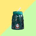 Tasse en Céramique de Noël avec Couvercle et Paille Rose