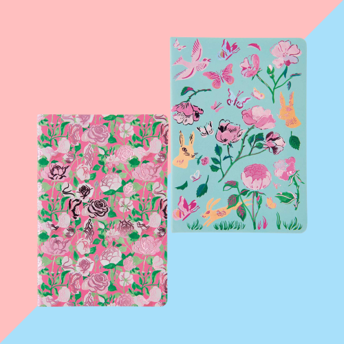Set de 2 Cahiers Fleurs - Rose et Bleu
