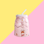 Tasse en Céramique de Noël avec Couvercle et Paille Rose