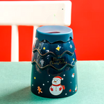 Tasse en Céramique de Noël avec Couvercle et Paille Rose