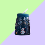 Tasse en Céramique de Noël avec Couvercle et Paille Rose