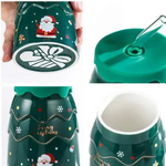 Tasse en Céramique de Noël avec Couvercle et Paille Rose