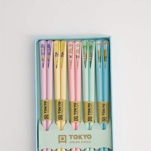 Coffret de 5 paires de baguettes pastel en bambou